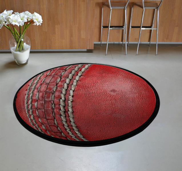 Cricket Ball Decor 3D design printed Circle Rug