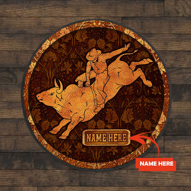 Personalized Name Vintage Bull Riding Circle Rug