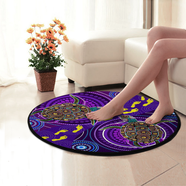 Aboriginal Purple Turtles Australia Indigenous Painting Art Circle Rug