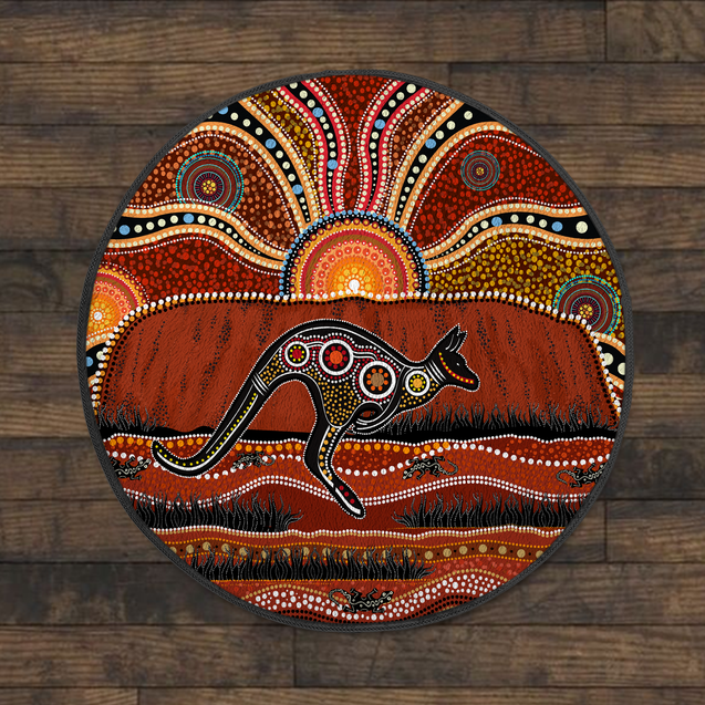 Aboriginal Kangaroo running Lizard Australia Art Circle Rug