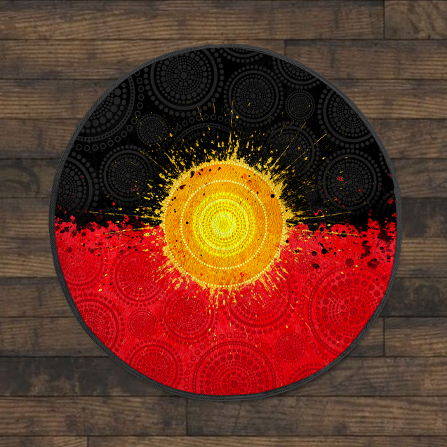 Aboriginal Flag Indigenous Sun Painting Art 3D design Circle Rug