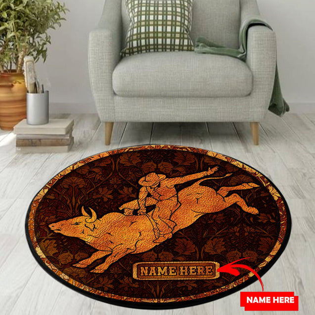 Personalized Name Vintage Bull Riding Circle Rug