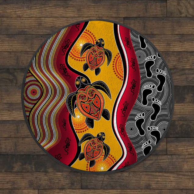 Aboriginal Turtles Map Australia Circle Rug