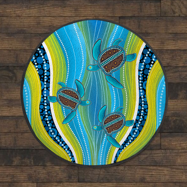 Aboriginal Blue Turtles Australia Indigenous Painting Art Circle Rug