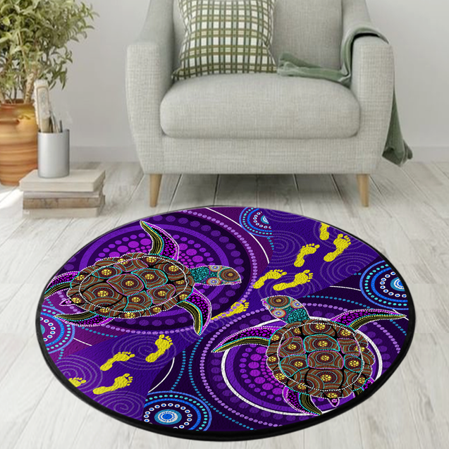 Aboriginal Purple Turtles Australia Indigenous Painting Art Circle Rug