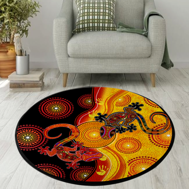 Aboriginal Lizards and the Sun Circle Rug DQB14052102