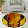 Aboriginal Rock Painting Hand Lizard Golden Style Circle Rug