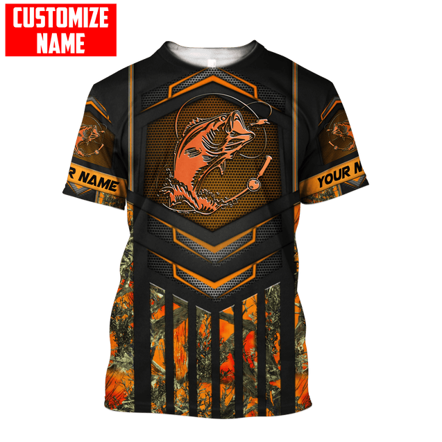 Custom name Fishing Orange Steel Camo Combo T-Shirt Short