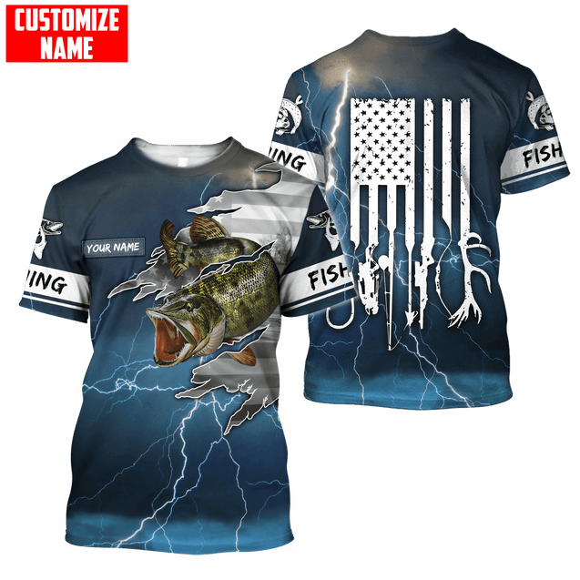 Northern Pike Fishing US Flag Custom name fishing shirts for men and women