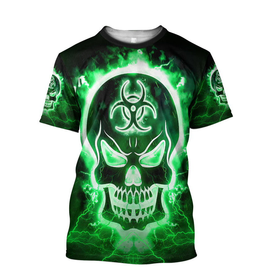 Green Fire BioHazard Skull 3D Printed T-Shirt NTN08112202