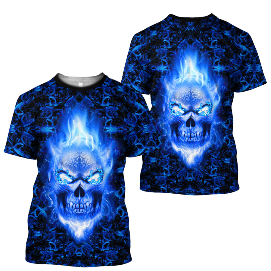 Dark Blue Flame Skull Custom Unisex T-Shirt NTN10112204