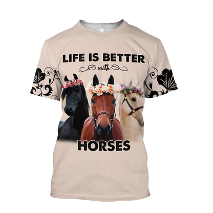Life is Better with Horses 3D All Over Printed Shirts