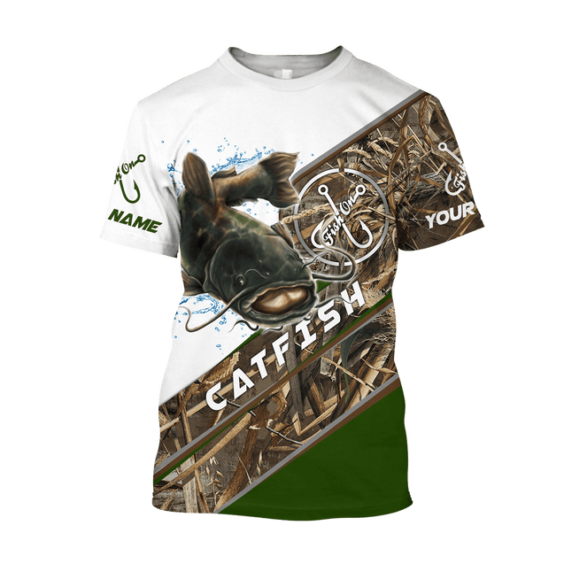 Custom name Catfish Fishing camo 3D print shirts