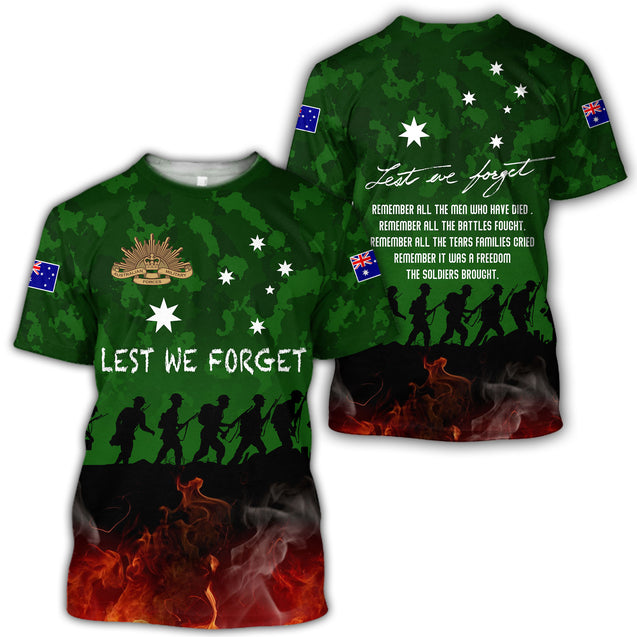 Premium Anzac Day Lest We Forget 3D Printed Unisex Shirts TN