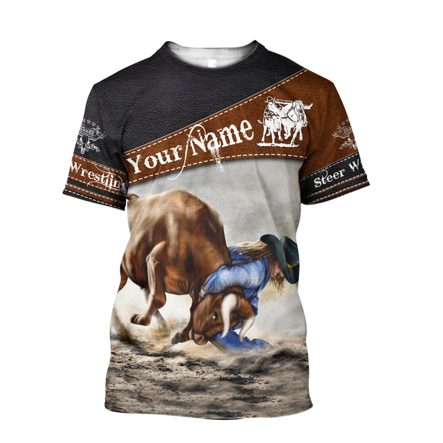 Personalized Name Bull Riding 3D All Over Printed Unisex Shirts Steer Wrestling