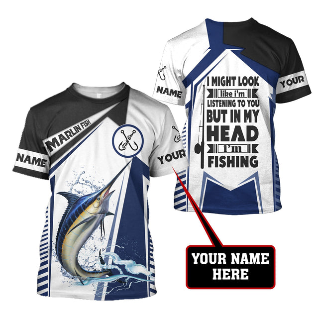 Custom name Marlin Fishing in my head 3D design print shirts