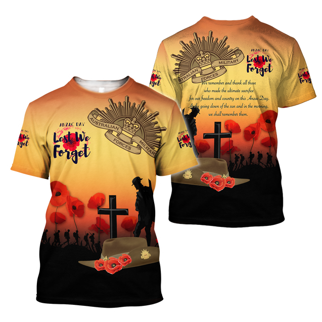 Premium Anzac Day Lest We Forget Poppy 3D Printed Unisex Shirts TN