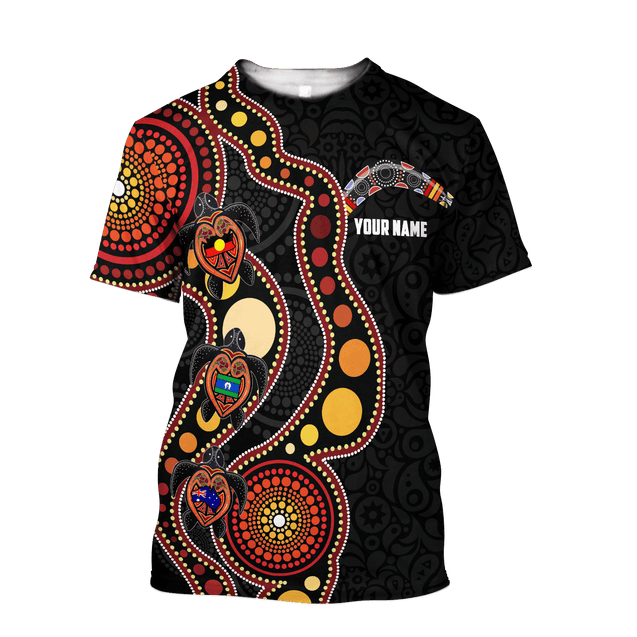 Custom name Aboriginal turtles circle dots 3D design printed shirts