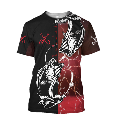 Bass fishing tattoo the rule Red colour 3D print shirts