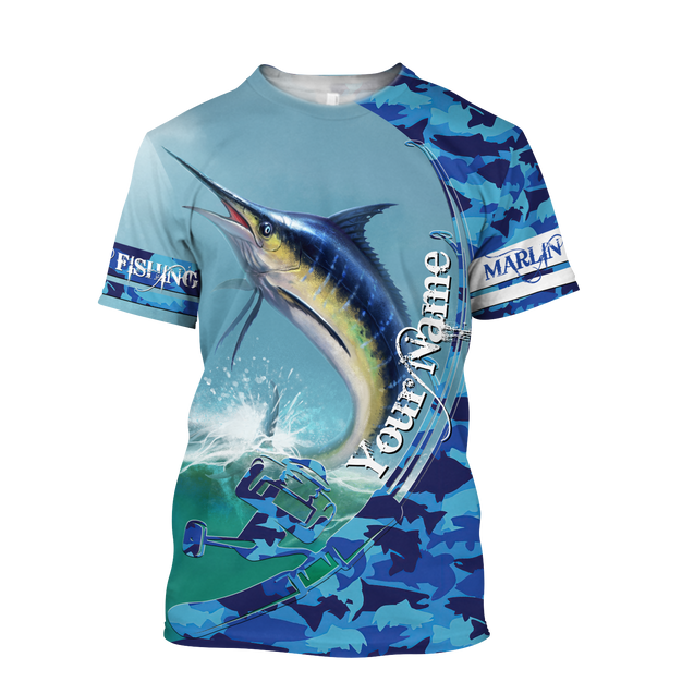 Custom name Marlin Fishing Camo 3D Design print shirts