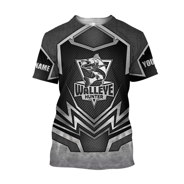 Custom name Black Walleye Hunter 3D design print shirts