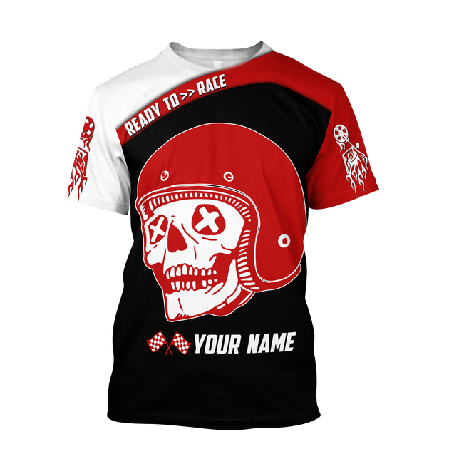 Personalized Name Motorcycle Racing 3D All Over Printed Unisex Shirts Red Skull