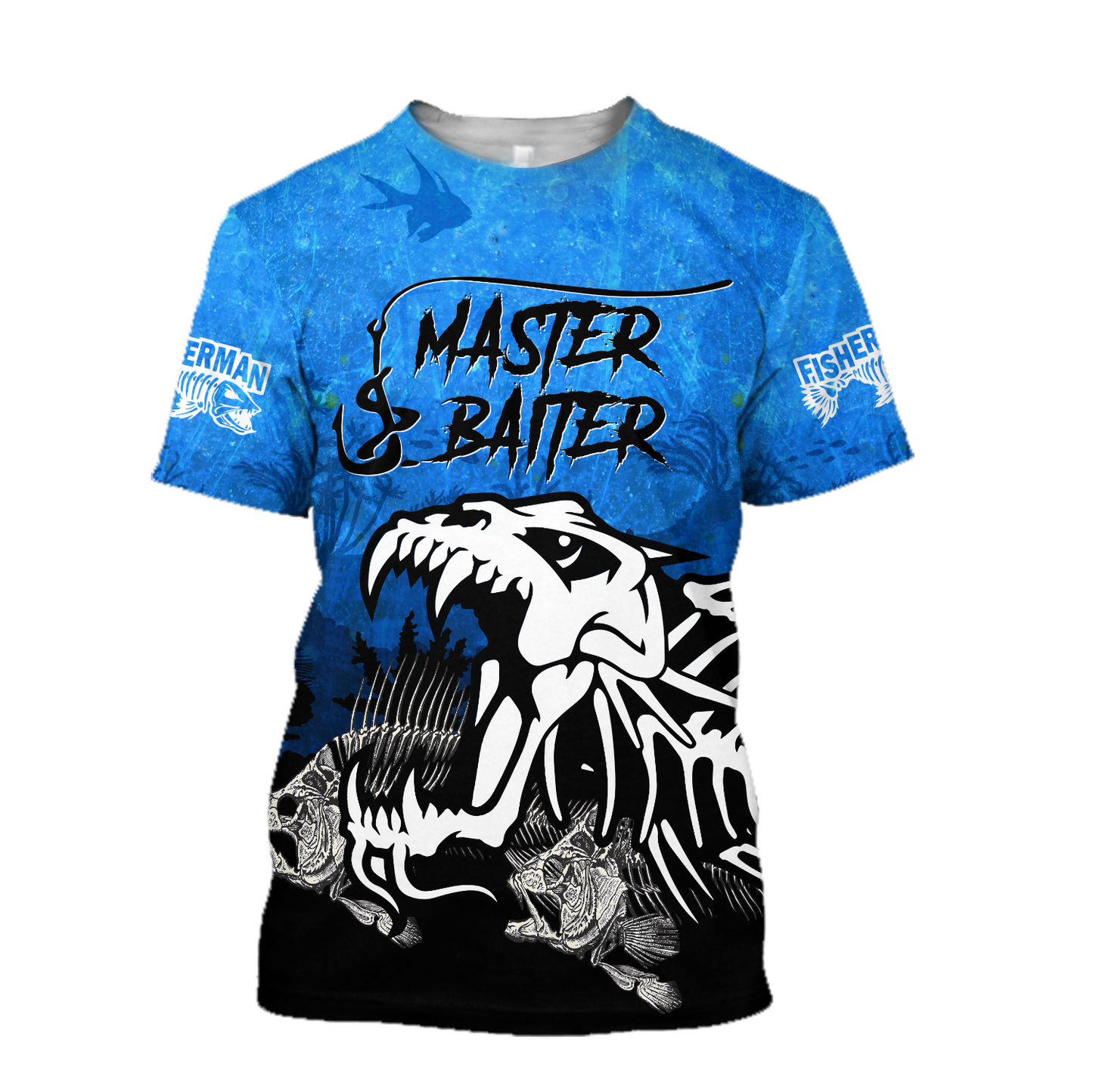 Master Baiter fishing custom name blue design 3d print shirts