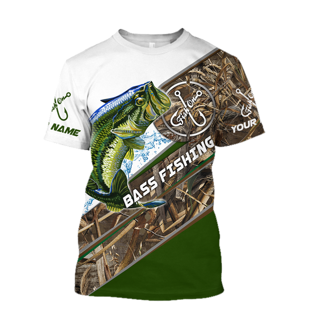 Custom name Bass Fishing camo 3D print shirts