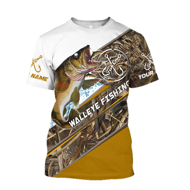 Custom name Walleye Fishing camo 3D print shirts