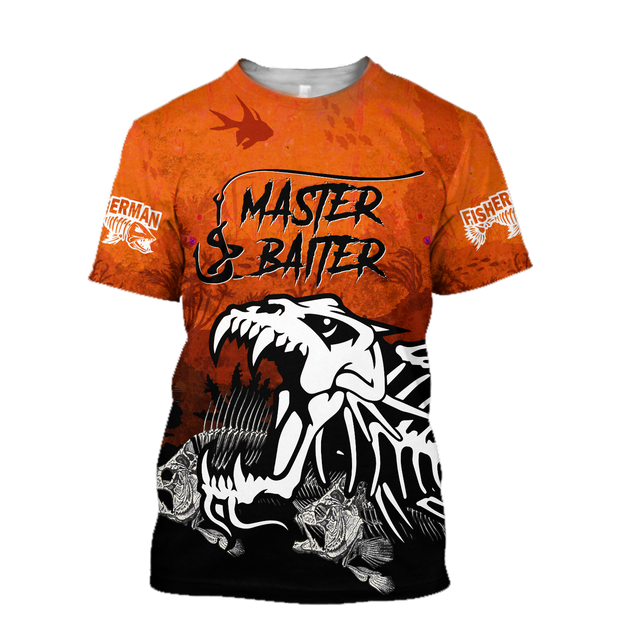 Master Baiter fishing custom name orange design 3d print shirts