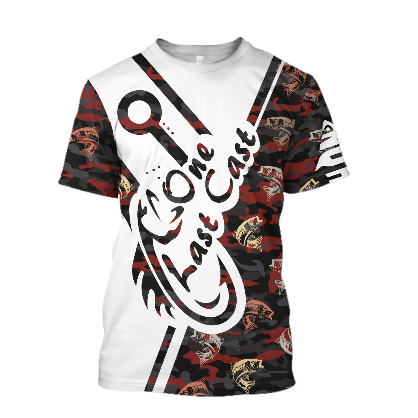 One Last Cast red camo fishing design 3d print shirts