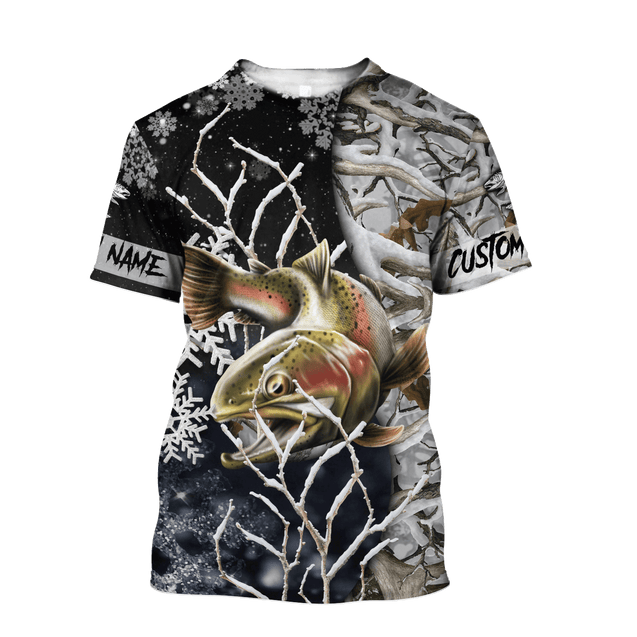 Custom name Trout-Salmon Fishing Ice Fishing 3D painting printed shirts