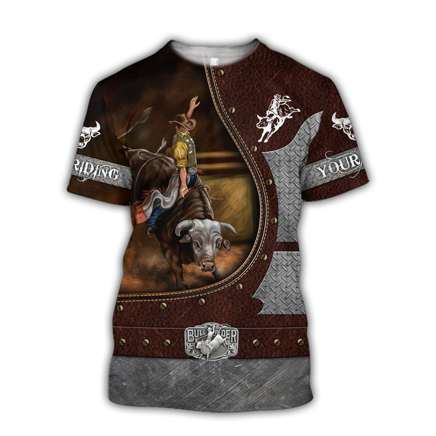 Personalized Name Bull Riding 3D All Over Printed Unisex Shirts Brown Ver