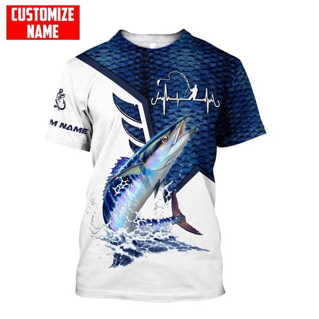 Wahoo Fish Fishing Heartbeat Custom name fishing shirts for men and women