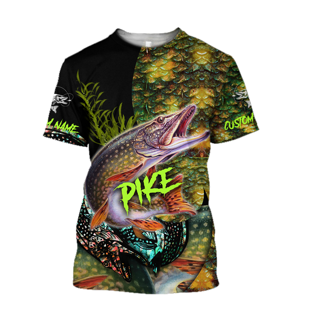 Custom name Northern Pike Fishing on skin 3D Design print shirts