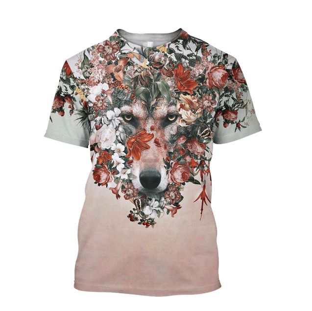 Wolf Floral 3D All Over Printed Unisex Deluxe Hoodie ML