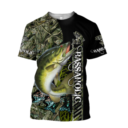 Fishaholic Bass Fishing camo unisex 3d all over printed shirts