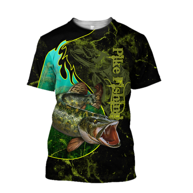 Northern Pike fishing underwater Yinyang camo 3d print shirts