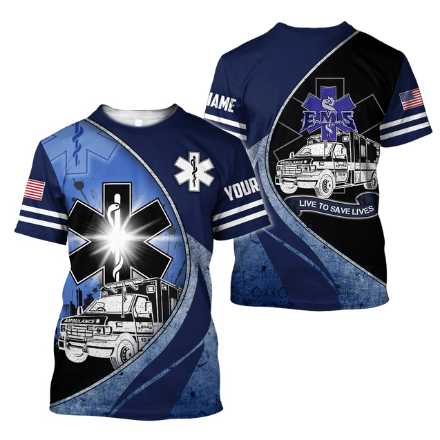 Premium Customized Name n Flag 3D All Over Printed Unisex Shirts For EMS Worker