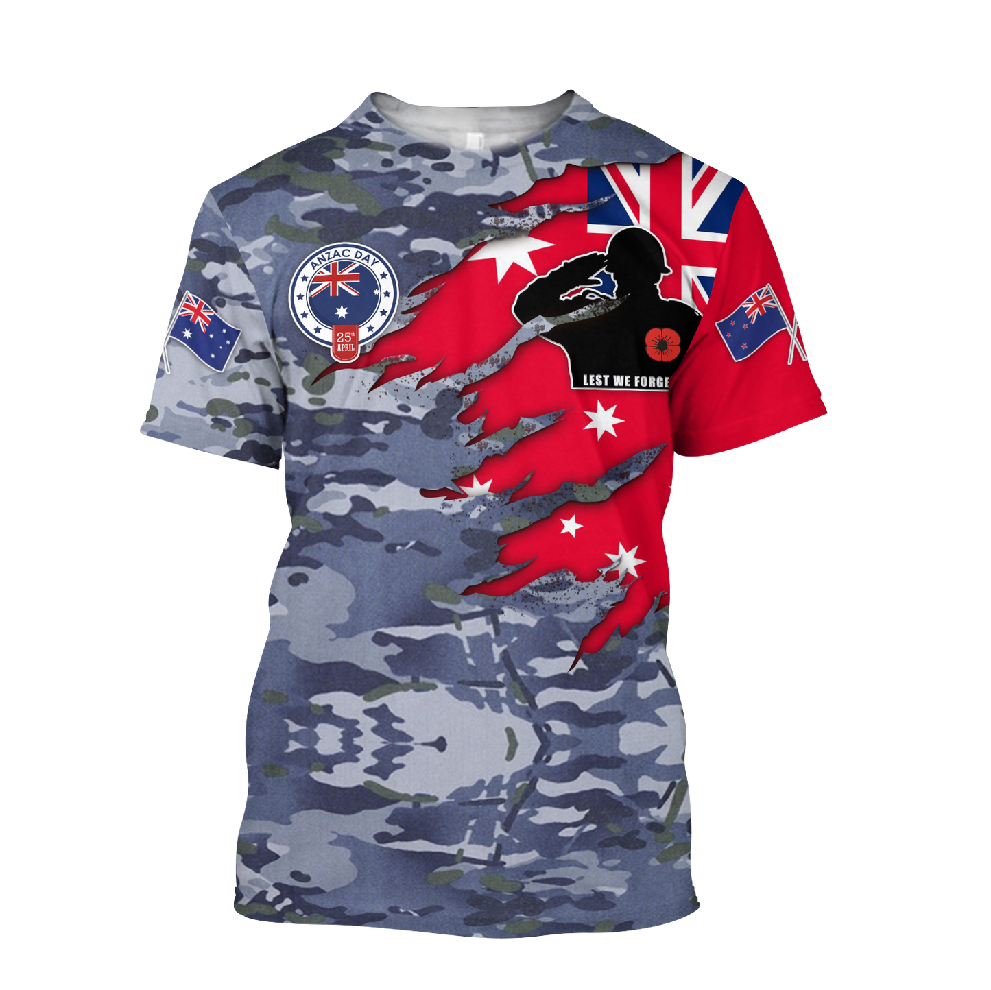 Anzac day remembrance Kiwi and Australia Navy Veteran Camo 3D print shirt