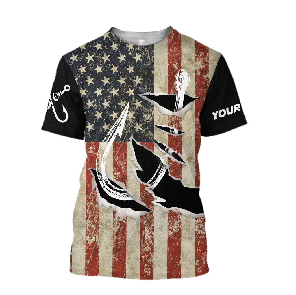 Custom name Hooked on fishing America design 3d print shirts
