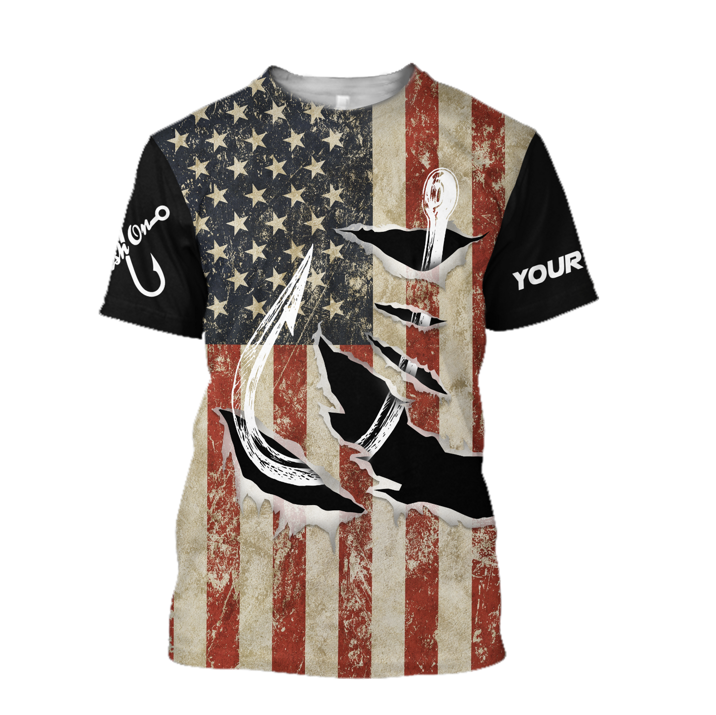 Custom name Hooked on fishing America design 3d print shirts