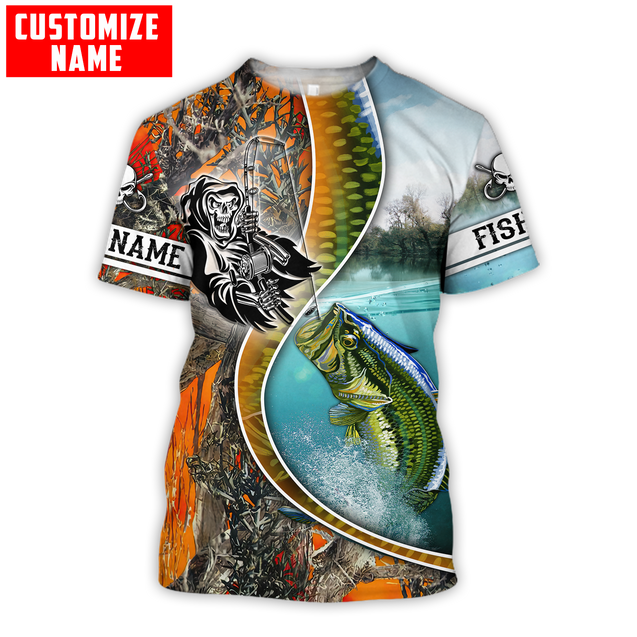 Bass Fishing Line Orange Camo Custom name fishing shirts for men and women