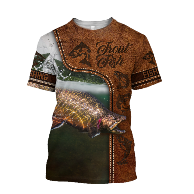 Trout Fishing water camo Cosplay leather 3D print shirts