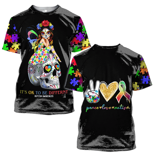 3D All Over Printed Autism Awareness -Cute Skull  Unisex Shirts XT