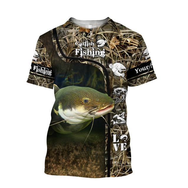 Custom name Catfish Fishing water camo 3D print shirts