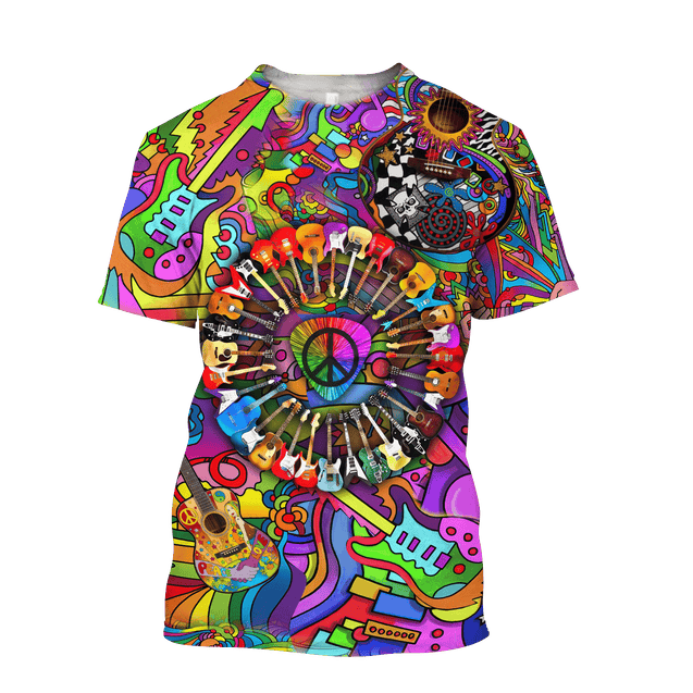 Amazing Guitar Hippie Color Hawaii Shirt ML