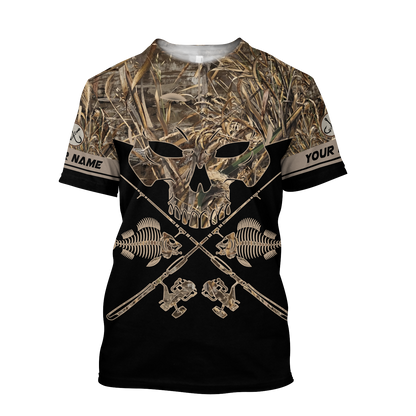 Skull Head Fishing Camo 3D design print shirts