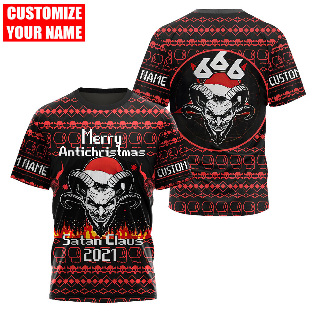 Customize Name Skull Satanic 3D All Over Printed Unisex Shirts