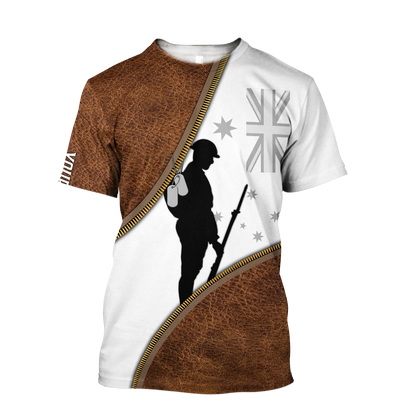 Custom name Remembrance Australia Soldier 3D print zip cosplay shirts